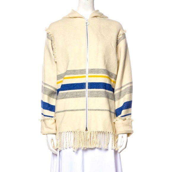 Sandro Paris Ivory Wool Fringed‎ Zip Front Sweater Jacket 36/S Retail $698 - Picture 1 of 10